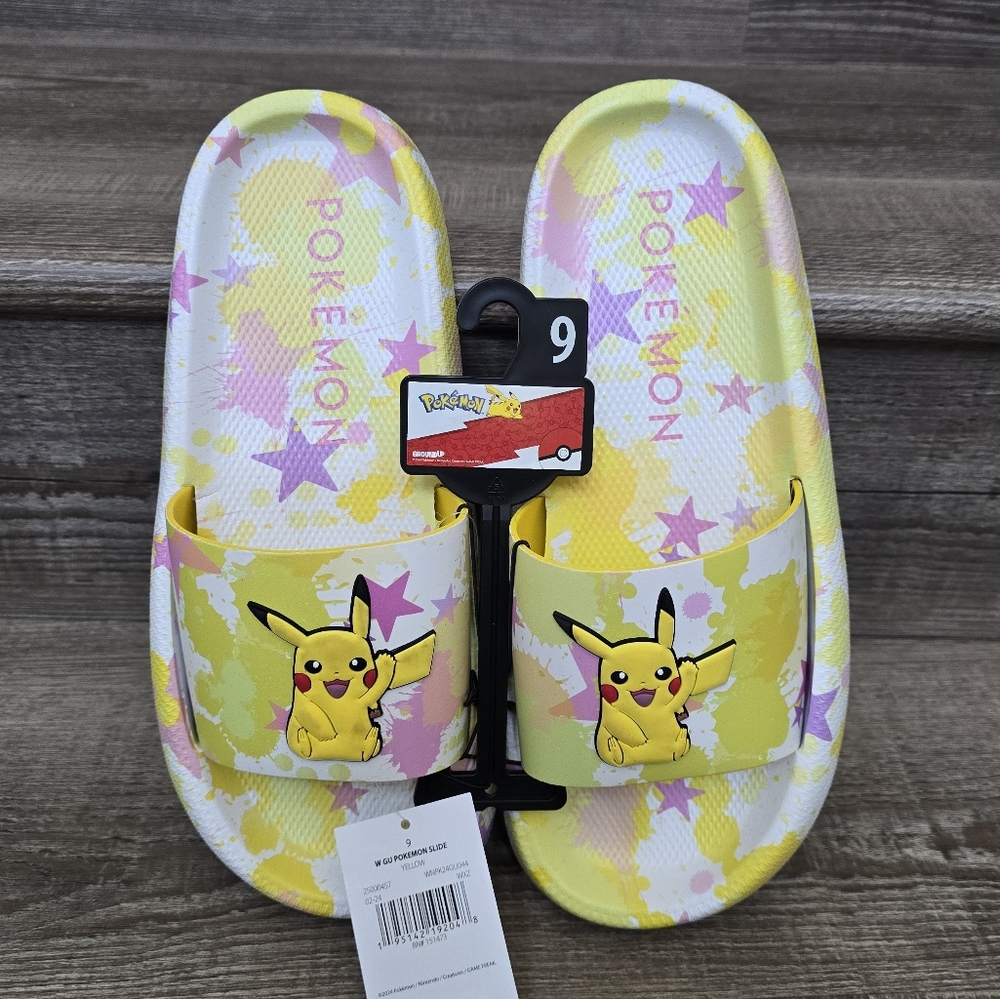Pokeymon foam slides, slip on shoes W 9 and 10